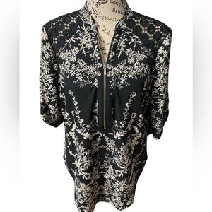 Bebe Crochet Detail Zip Pullover Shirt in M